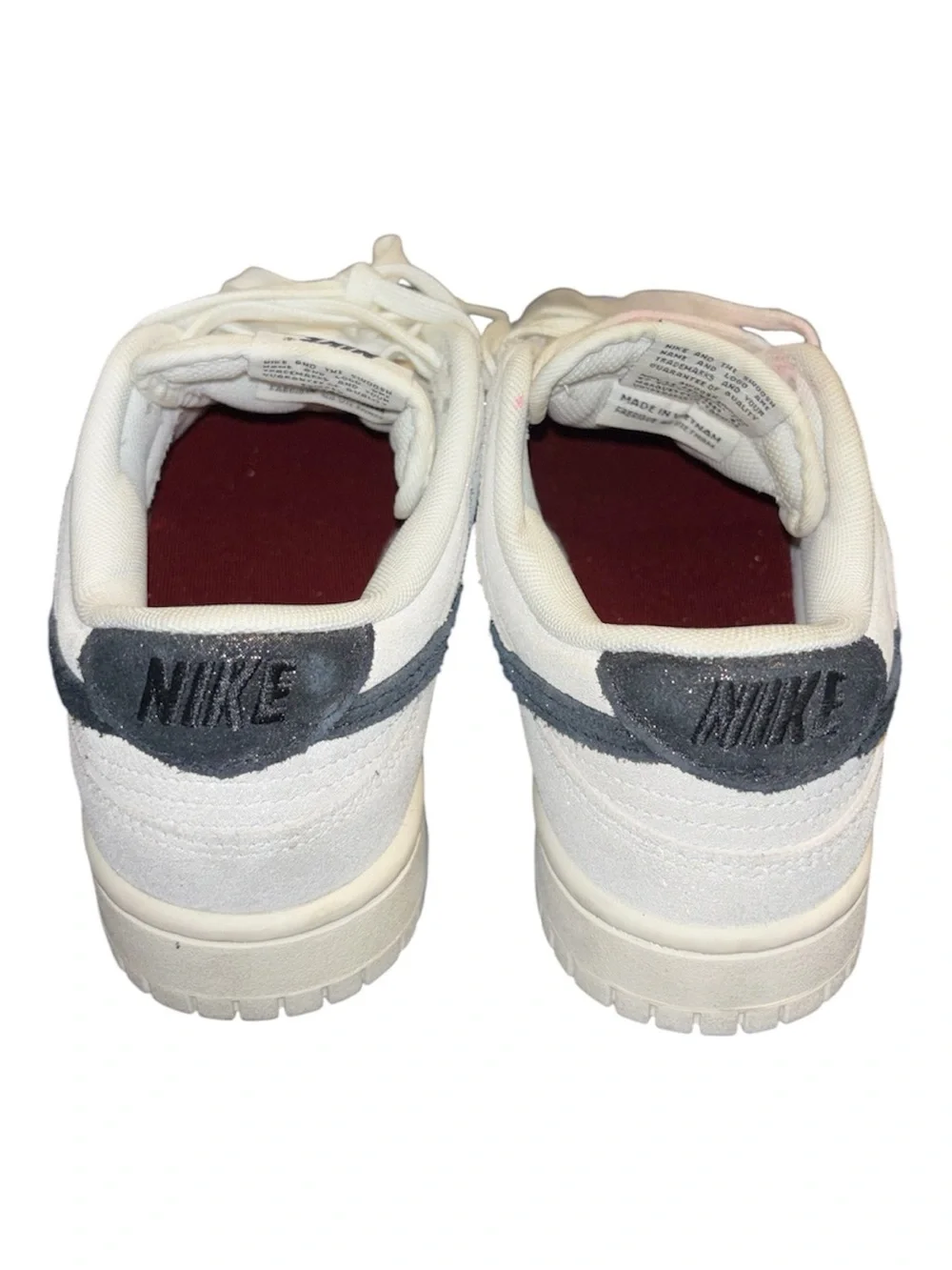 Nike Women's Dunk Low SE Glittery Suede Lace Up Sneakers White Black Size 8.5